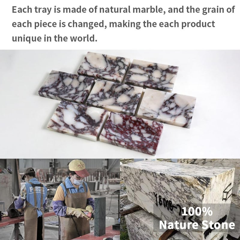 DUANYAN Luxurious Natural Marble Soap Dish Tray Marble Soap Holder Trinket Plate for Bathroom Sink Kitchen Countertop Bedroom Vanity Bathroom Accessory Rectangular（2 Combinations） - Image 3